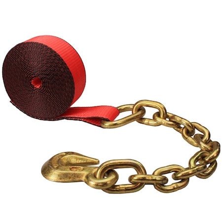 Us Cargo Control 2" x 50' RED Winch Strap with Chain Extension 250CE-R